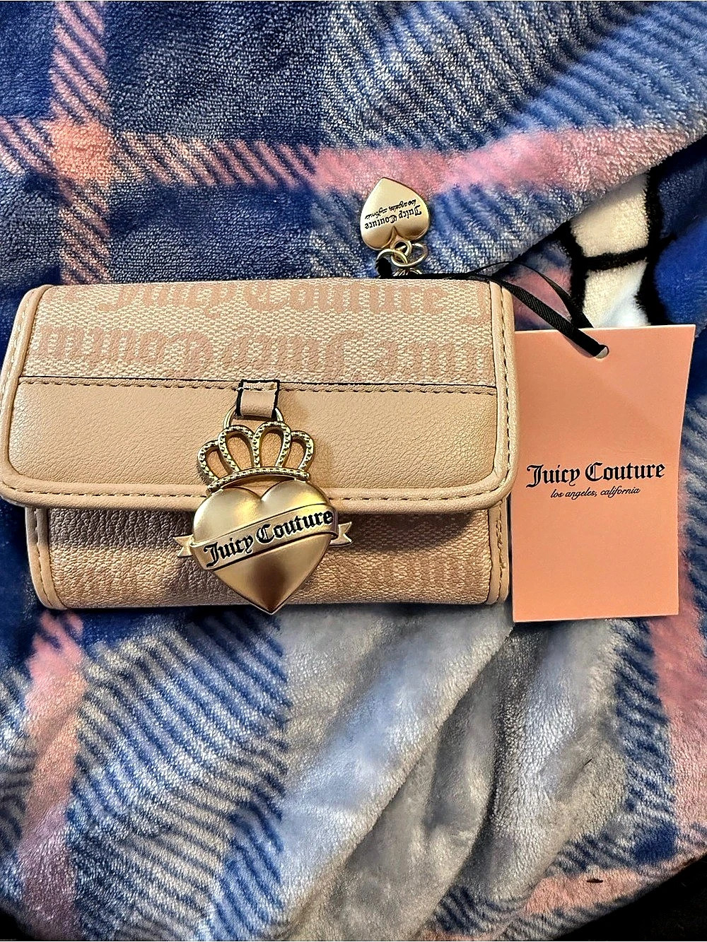 Juicy Couture Retro Glam Double Sided Trifold Wallet Beige NWT